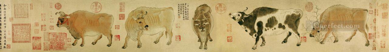 cinco toros han huang chino tradicional Pintura al óleo